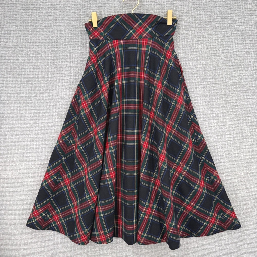 Vintage Atsuki Onishi Plaid Maxi Skirt Women's XS Full Wool Dark Academia  Japan